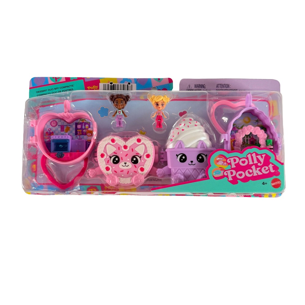 Polly Pocket Dessert Duo BFF Compacts Playset JMP36 Mattel 2 Dolls New